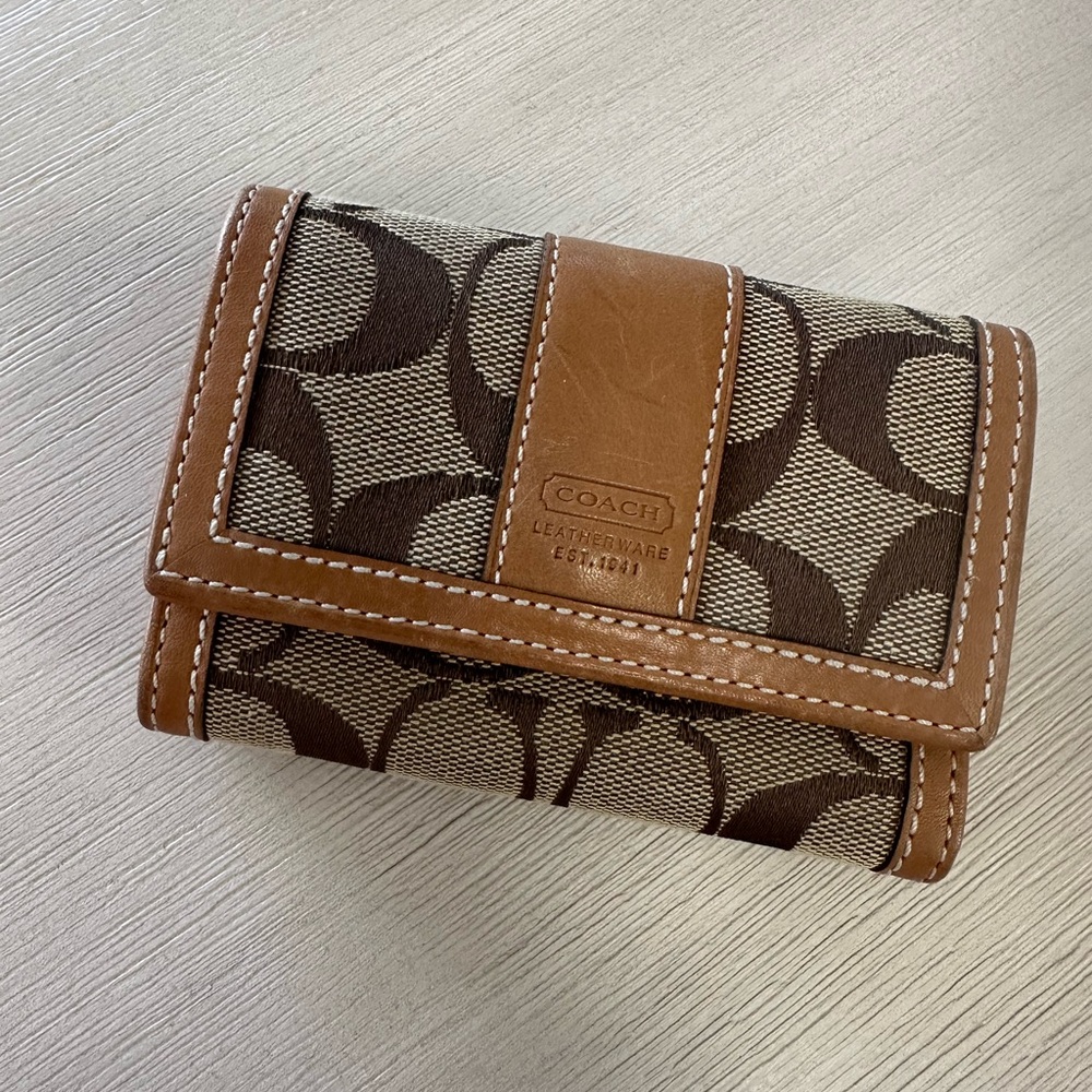 Brown and Tan Canvas Wallet COACH